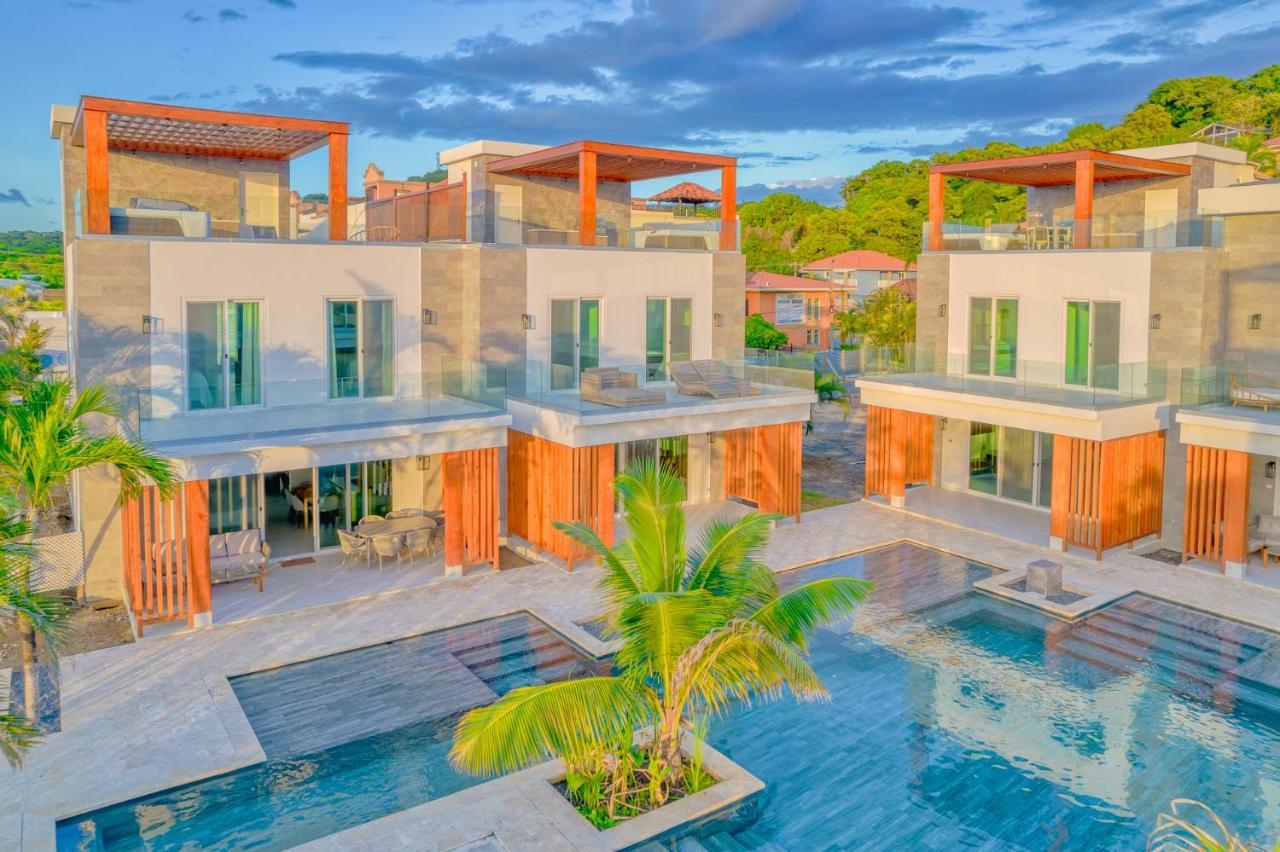 A beautiful modern villa with a pool in a tropical setting